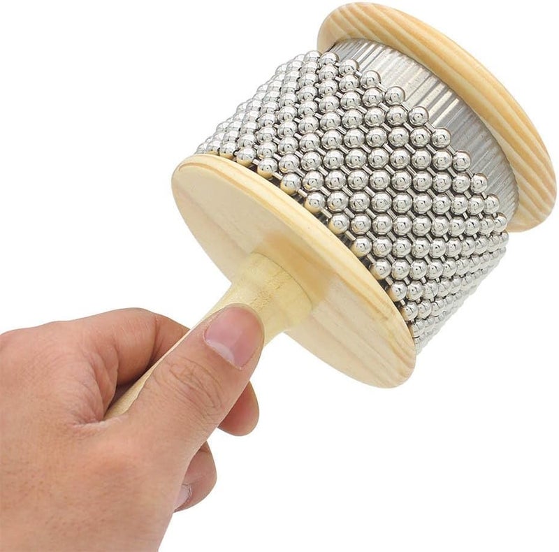mocrcrel Wooden Cabasa Hand Shaker Pop Percussion Instrument, with Stainless Steel Breads Latin Percussion Instrument (3.5in) - Image 1